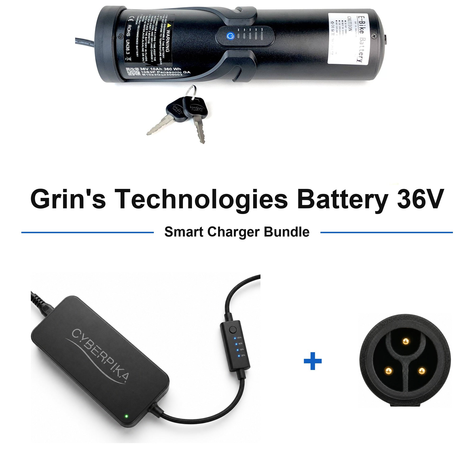 Grin's Technologies Battery 36V CyberPika smart charger bundle