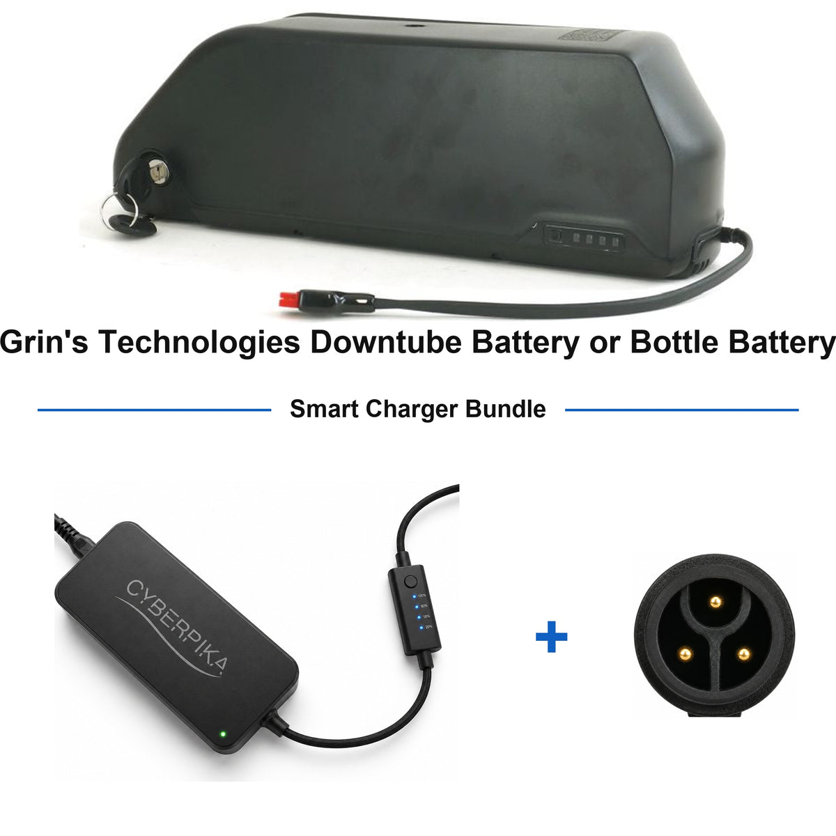 Grin's Technologies Downtube Battery or Bottle Battery CyberPika smart charger bundle
