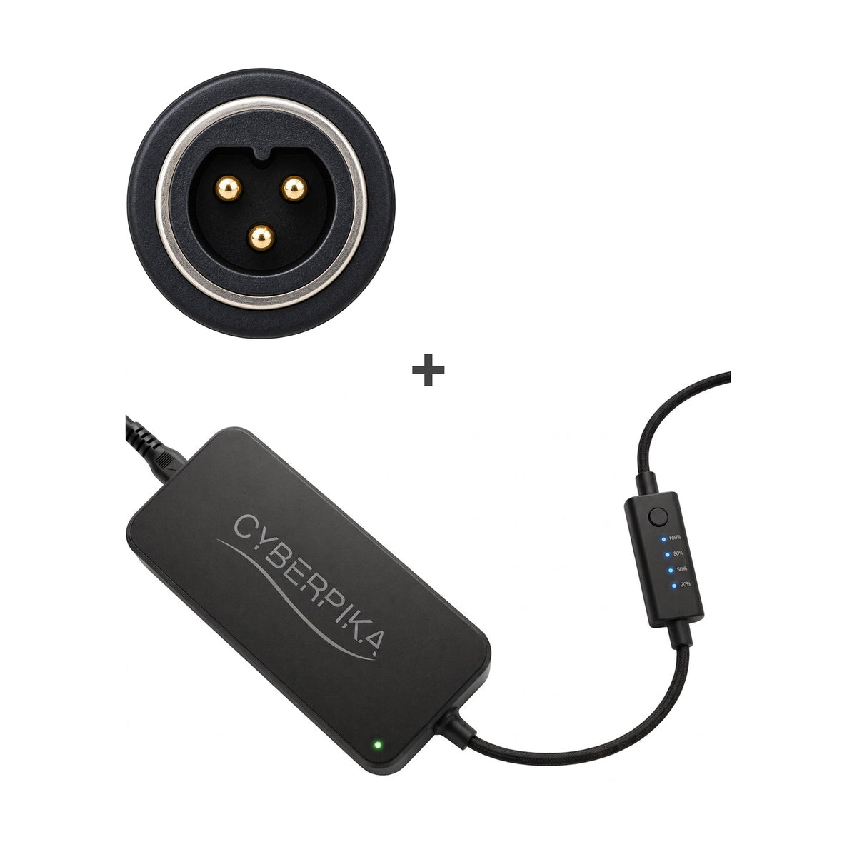 CyberPika Smart eBike Charger Bundle with Reention mini-XLR 3 pin Adapter