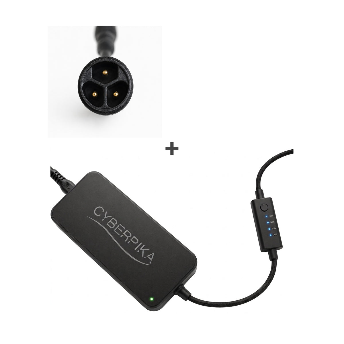 CyberPika Smart eBike Charger Bundle with Standard 3-Pin V5 Adapter Adapter