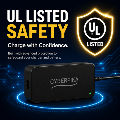 UL listed CyberPika smart charger with intelligent battery protection